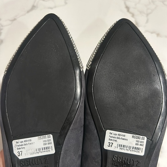 SCHUTZ Women’s Ballet Flats Gemma Pointed Toe with Diamonds Grey Suede NEW 8 - Picture 11 of 14